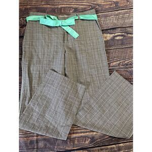 Frankie Morello Size 36 Made In Italy Plaid Pants Dressy Tie Belt Cotton Linen